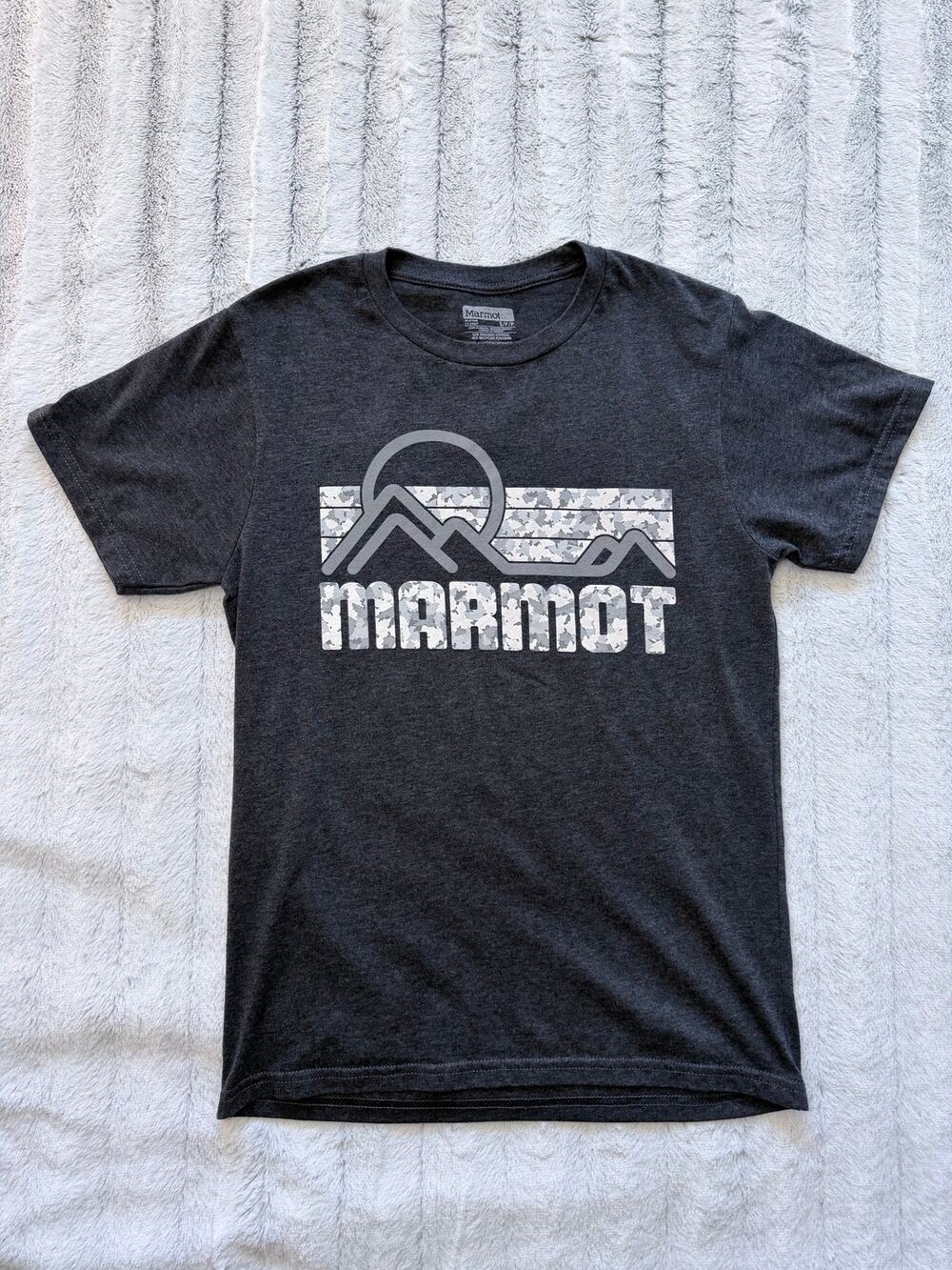 Marmot Men’s Small Charcoal Mountain Graphic T Shirt Organic Cotton Hiking
